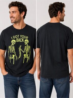 WAY TO CELEBRATE HALLOWEEN Mens S Black Short Sleeve T-Shirt Skeleton